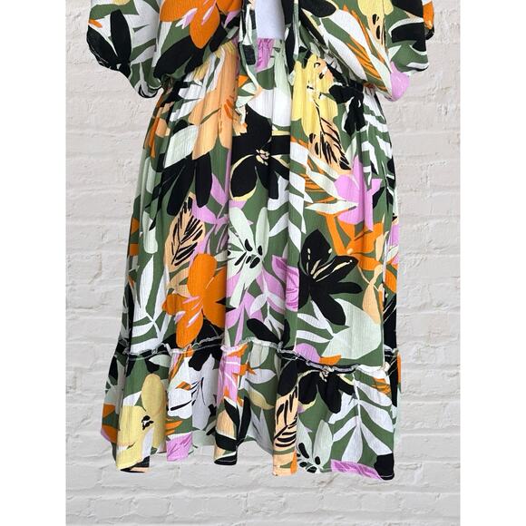 Cupshe Marlen Floral Ruffle Tie Front Mini Dress Sz M Summer Bohemian Hippie - Picture 6 of 10